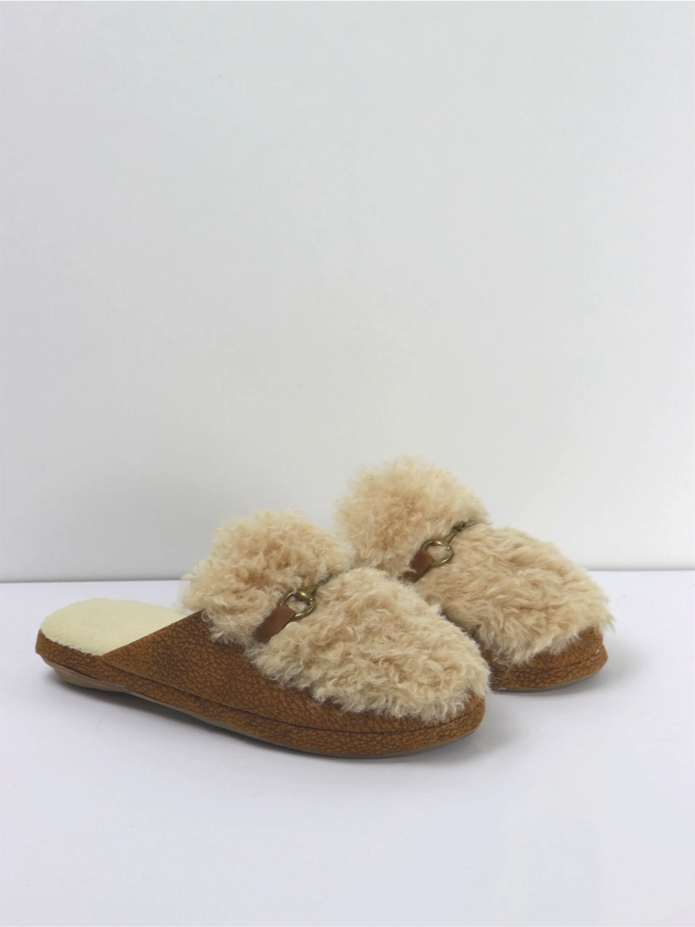 Women's Wool Rubber Sole Slippers,Brown