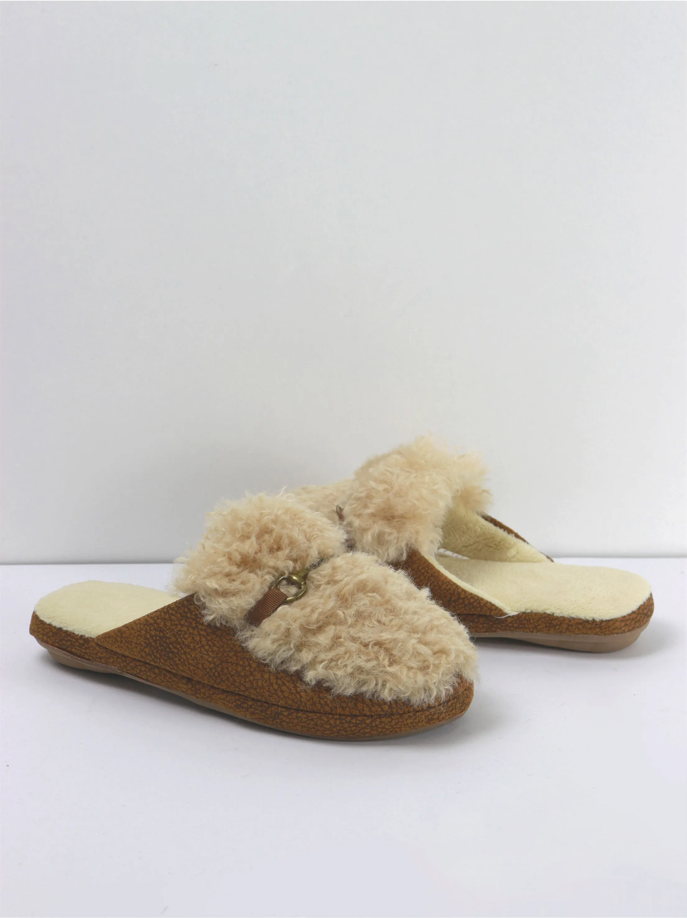 Women's Wool Rubber Sole Slippers,Brown